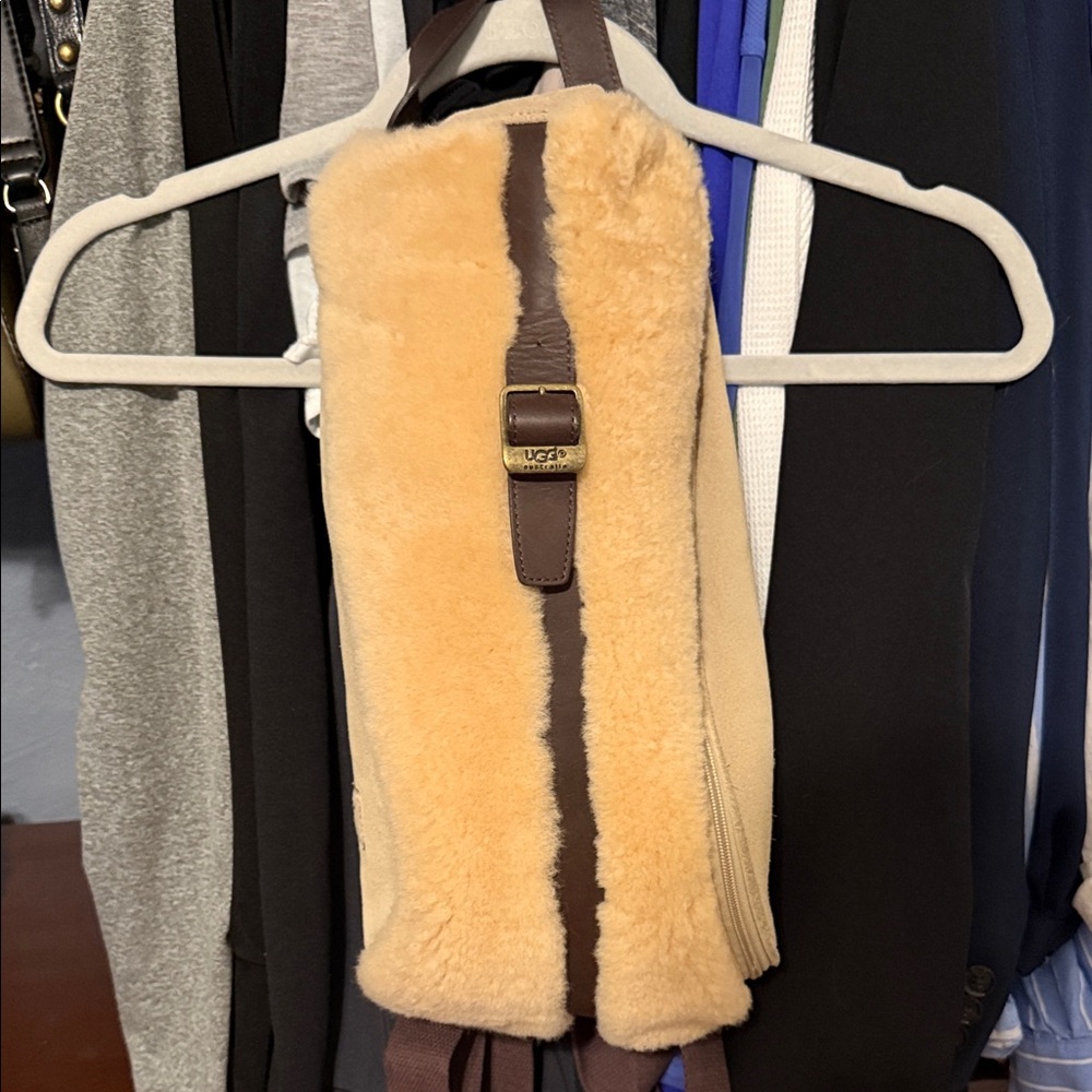 Vintage UGG Australia Fuzzy Beige Backpack with Brown Straps
